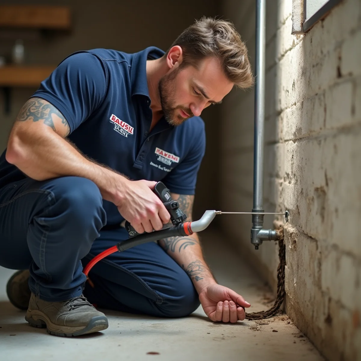 Basement perimeter drain tile inspection in Deerfield basement