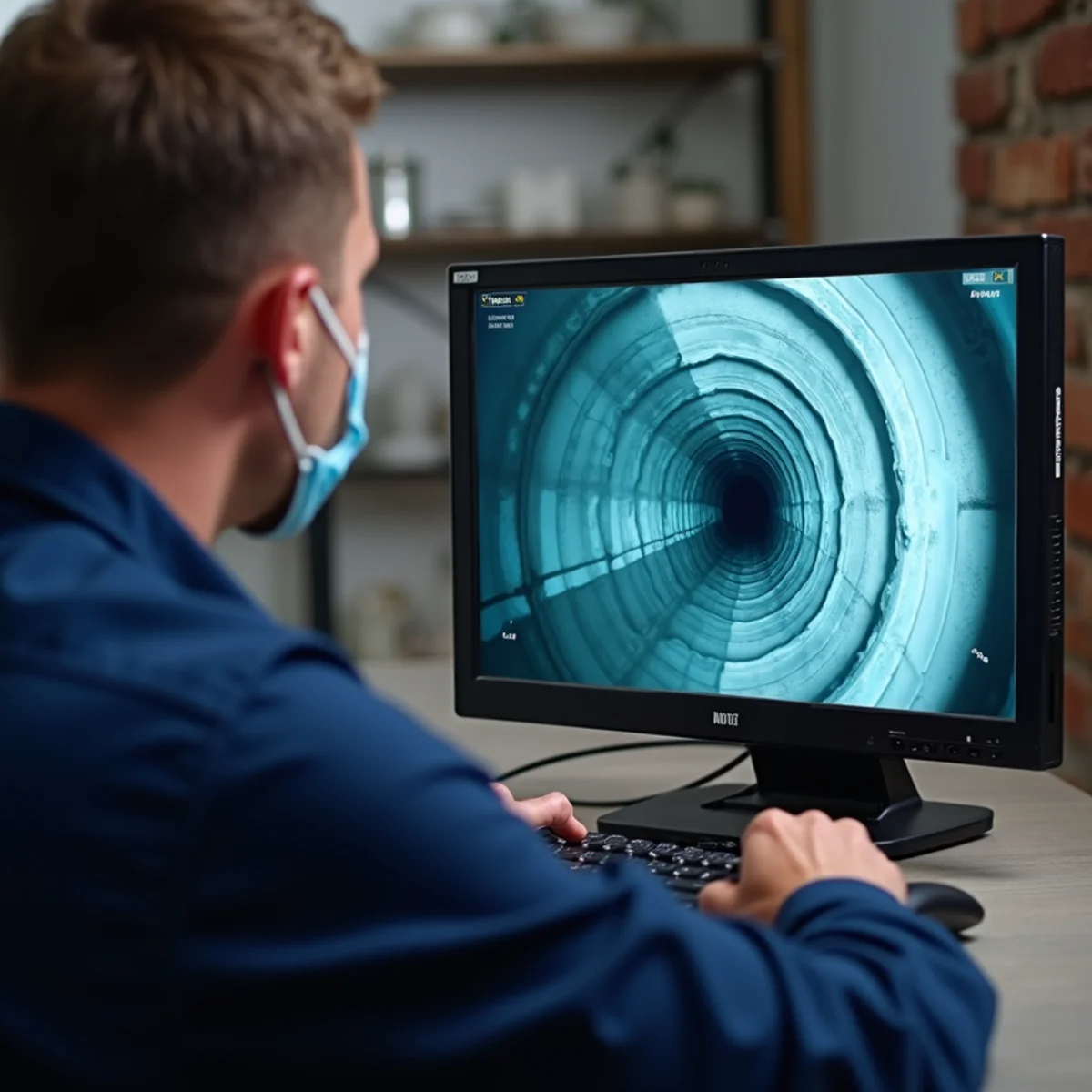 Color sewer camera inspection monitor showing clear interior pipe wall