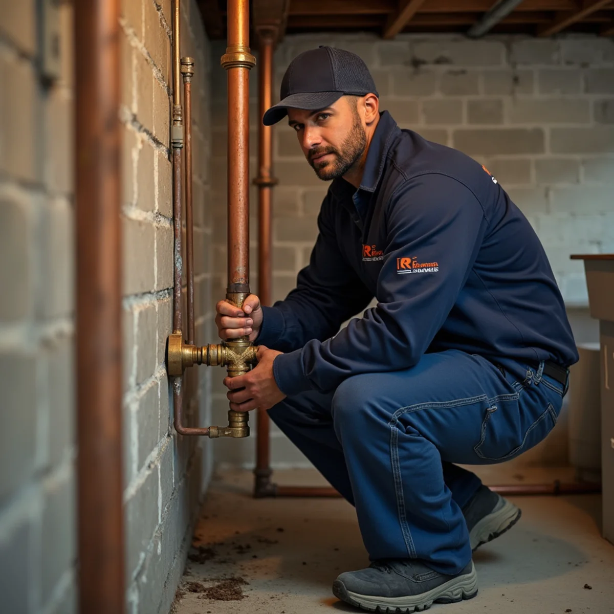 Plumber soldering transition fitting between copper line and city water meter in Evanston