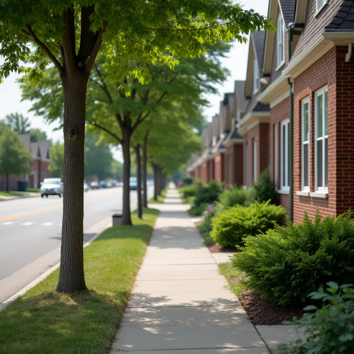 Post-war brick ranch and bungalow homes along residential Skokie avenue