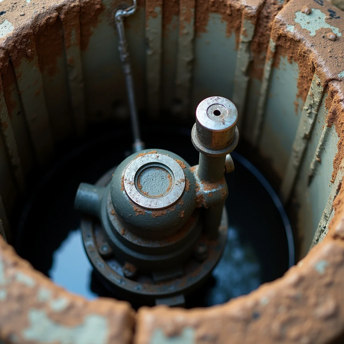 Dual cast iron submersible sump pumps with mechanical float switches in Wilmette pit