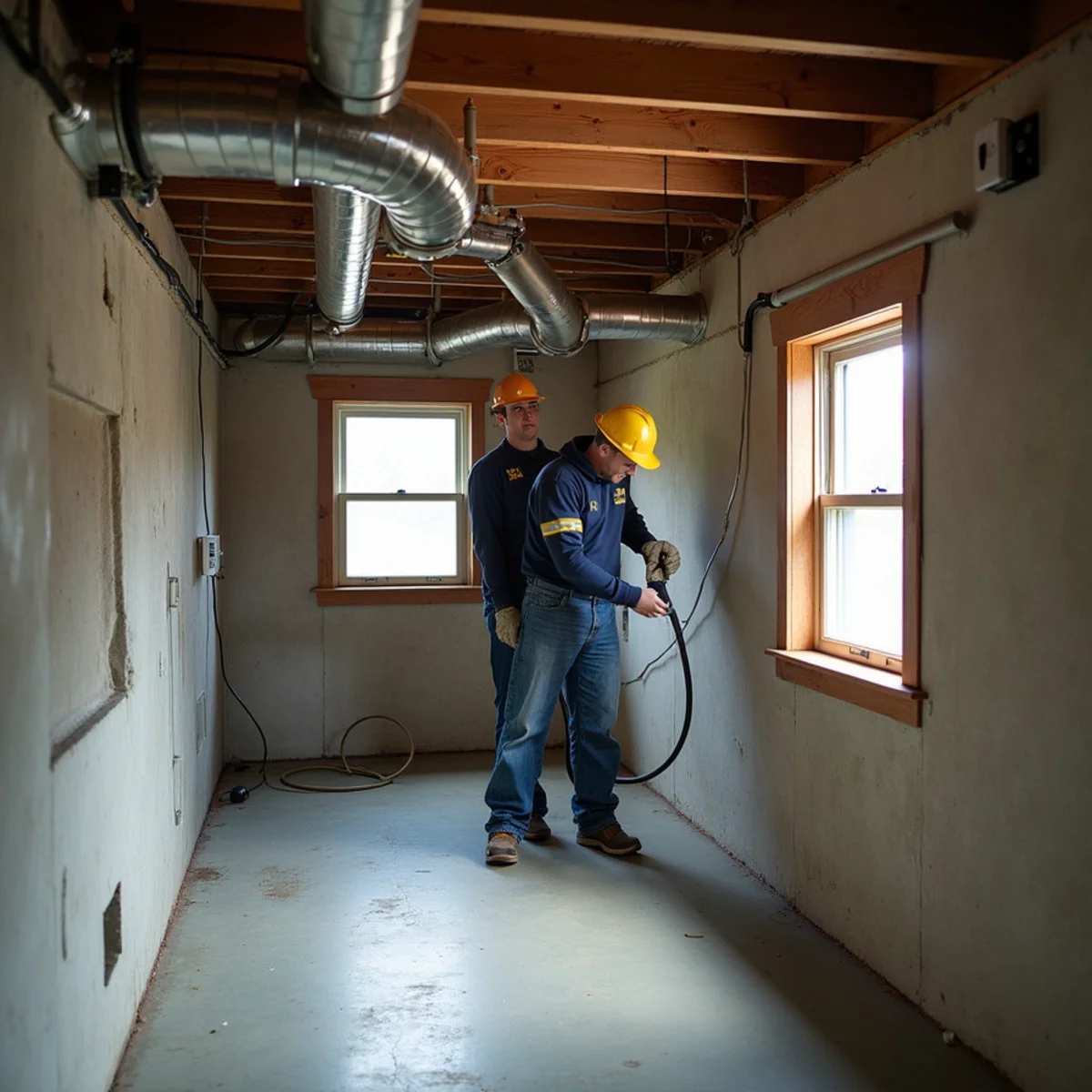 Elevated overhead sewer conversion piping installed in Winnetka basement